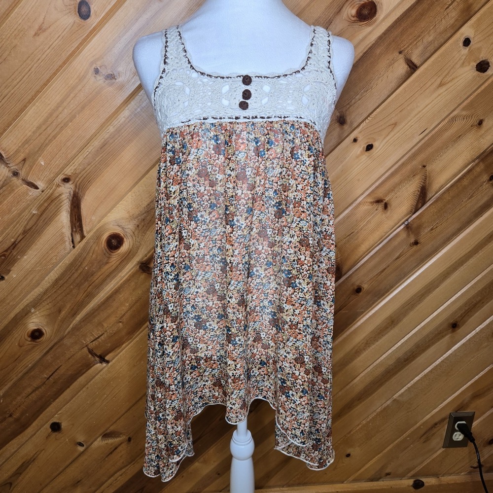 Angie Womens Flowy Boho Retro Tank Crochet Floral‎ Medium Hippie